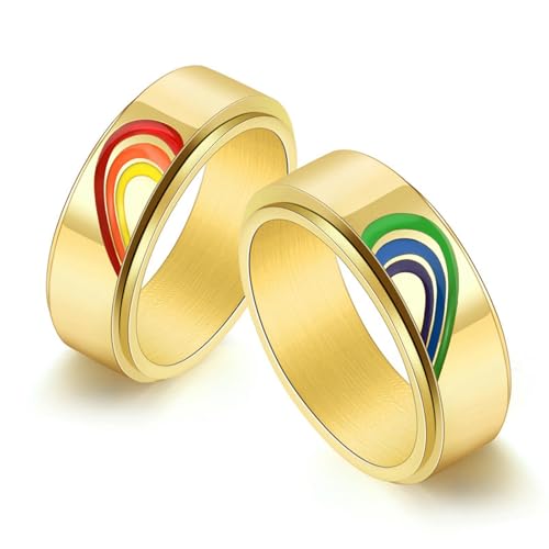 Anneaux arc-en-ciel minimalistes en acier inoxydable pour couples