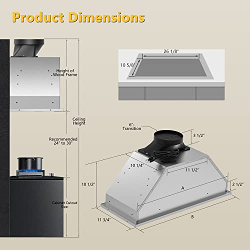Range Hood Insert 30 inch, Ducted/Ductless 900 CFM Range Hood Insert with Charcoal Filter Included, Built-in Range Hoods Insert Stainless Steel With 4 Speed Gesture Sensing & 2 Pcs Adjustable Lights
