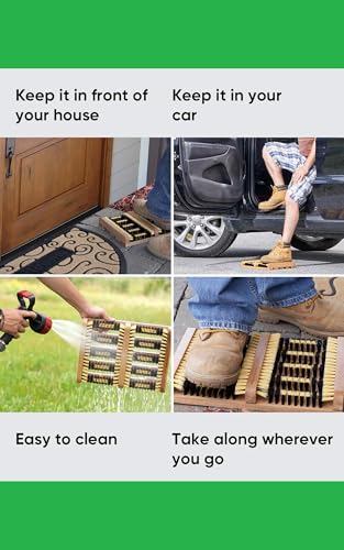 Superio Shoe and Boot Scraper, Outside Shoe Scrubber Brush 10.5 X 14 Inch - Cleans Deep Removes All Outdoor Dirt, Snow, Mud and Sand. Construction, Hiking Cleaner (Wood 2-Pack)