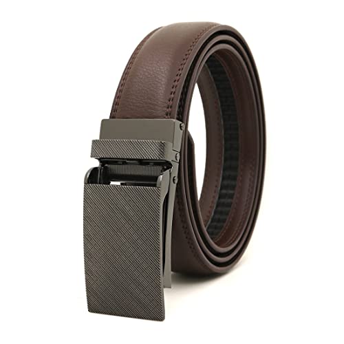 Ratchet Belts for Mens Genuine Leather Automatic Slide Buckle Men Belt for Dress Pants Trim to Fit Adjustable