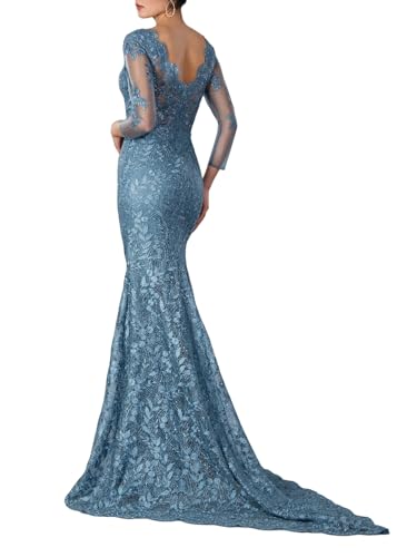 Mermaid/Trumpet Elegant Mother of The Bride Dress Evening Dress V Neck Court Train Party Prom Dress with Appliques