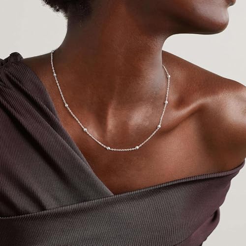 IEFWELL Solid 925 Sterling Silver Chain Necklace for Women, 1.6mm Satellite Bead Chain Necklace Shiny Sturdy Hypoallergenic Chain Necklaces, 16/18/20/22/24 Inches Dainty Silver Jewelry for Women3