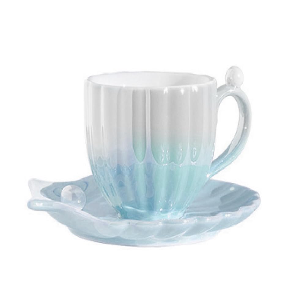 CTRLZS Ceramic Coffee Mug with Saucer, Pearl Shell Cup, Cute Coffee Mugs for and Home, for Tea Latte Milk A