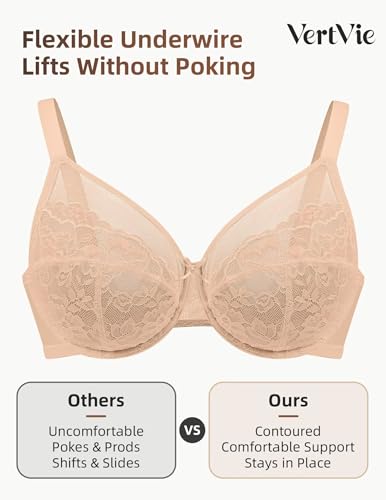 Image of Vertvie Minimizer Bra for Women Underwire Full Coverage | Supportive for Heavy Breasts, Unlined Soft Lace, Lightweight, Comfortable, Adjustable, Flattering for Plus Size Everyday Wear