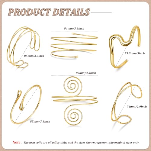 6Pcs Arm Cuff Gold Upper Arm Cuff Bracelet for Women Adjustable Open Cuff Bangle Minimalist Coil Swirl Armlet Armband Jewelry Set4