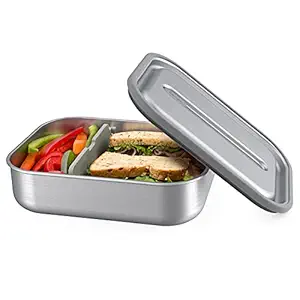 Bentgo Stainless - Leak-Proof Bento-Style Lunch Box with Removable Divider - Airtight Lid, Sustainable 5 Cup Capacity, Odor & Stain Resistant for On-the-Go Eating for Adults & Teens (Stainless Steel)