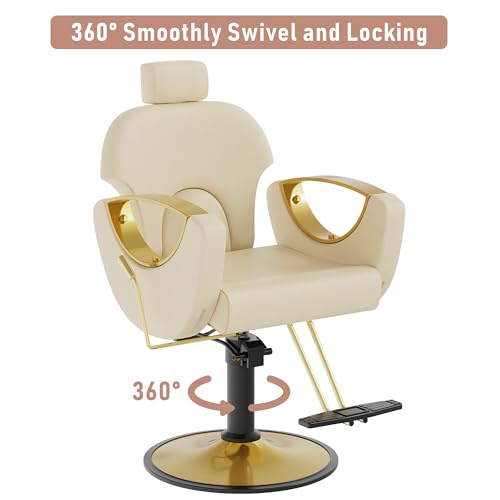 Image of LOUVIXA Barber Chair, Salon Chair for Hair Stylist, Height Adjustable Hydraulic Hair Reclining Salon Chairs, 360 Degrees Rotation, Multi-Function Shampoo Chair for Barbershop (Beige)