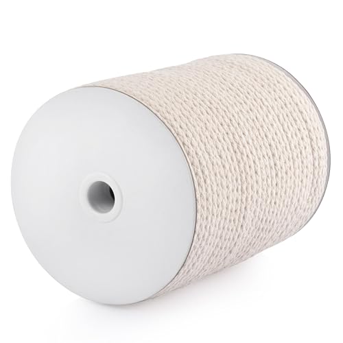 CAQUBO Braided Macrame Cord 6mm x 96 Yard, Beige Color, Unbleached Natural Cotton Cord, Braided Rope for Crafts, Soft Casing Shape Rope, Macrame Supplies for Plant Hanger Wall Hanging