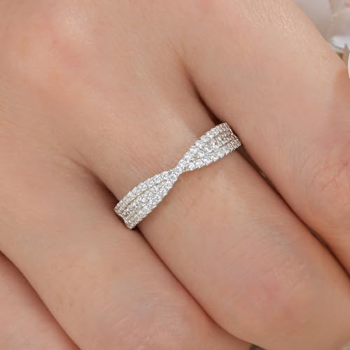 Wuziwen Infinity Wedding Bands for Women Curved Eternity Rings for Her Anniversary Promise Ring 925 Sterling Silver Cubic Zirconia2