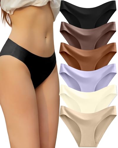 Image of FINETOO 6 Pack Women's Seamless Hipster Underwear No Show Panties Invisibles Briefs Soft Stretch Bikini Underwears XS-XL