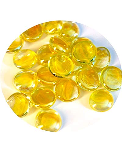 MesBilles - 250 gr Jaune Froissé Billes Plates - 60 Galets en verre 20 mm Cailloux en verre décoratifs