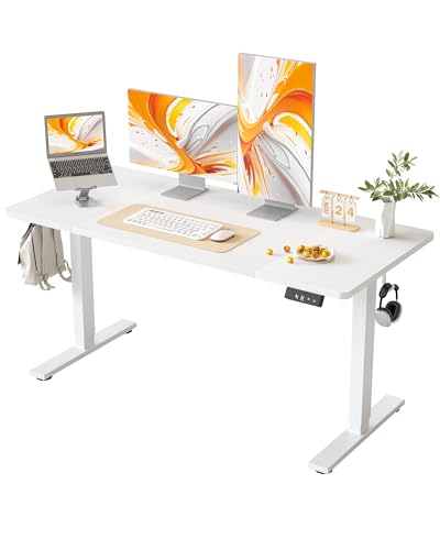BEXEVUE Höhenverstellbarer Schreibtisch 140×70 cm, Schreibtisch Höhenverstellbar Elektrisch, Steh-Sitz Tisch mit 2 Memory-Funktionen, Computertisch, Weiß