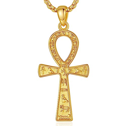 EUDORA Harmony Ball Collar Oro Ankh Cruz para Mujer Hombre Plata de Ley 925, Amuleto Colgantes Egipto Ankh Cruz de la Vida Collares para Creyente Cristiano Joyería Regalo para Mujer Hombre, 55+5CM