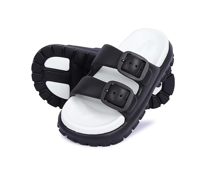Slipper for Women Open Toe Double Buckle Slides for Womens | Summer Anti-Slip EVA Sandals | Girls Boys Stylish Flip Flop Flats-image-46