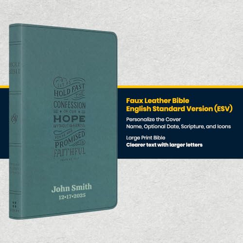 Image of Personalized ESV Large Print Bible for Adults, Name Engraved, Standard Size | Customize Your Aqua Faux Leather Bible Your Way, 2-Column Layout, Lay-Flat Binding, Thin Paper, Christian Gift