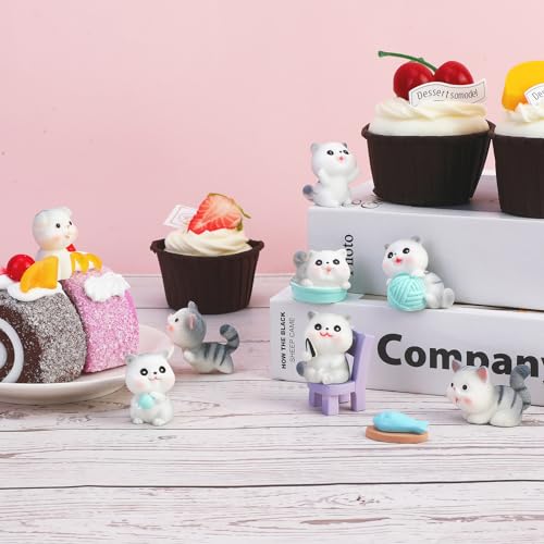 11Pcs Cute Cat Figure Ornaments,Cat Toys Set Mini Resin Cats Cake Topper Decoration Lovely Animal Figurines for Cake,Desk,Micro Landscape Ornament,DIY Fairy Garden,Dollhouse Home Decor - Image 2
