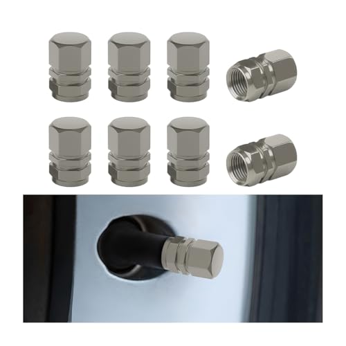 Image of Osilly Car Tire Stem Valve Caps, 8 PCS Aluminum Alloy Valve Stem Covers, Leak-Proof Tire Cap Cover Accessories, Hexgon Style Wheel Air Valve Caps for SUV Car Bike (Gray)