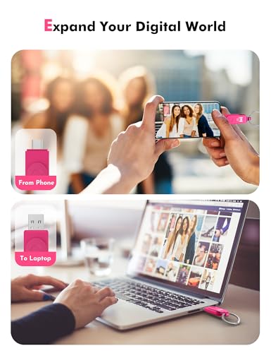 Image of MOSDART 64GB Dual USB 3.2 Type-C Flash Drive, 150MB /S Thumb Drive with Keychain and LED Light, exFAT Memory Stick for iPhone 15, 16 and 17, iPad, Android Phone, MacBook, Laptop, Hot Pink