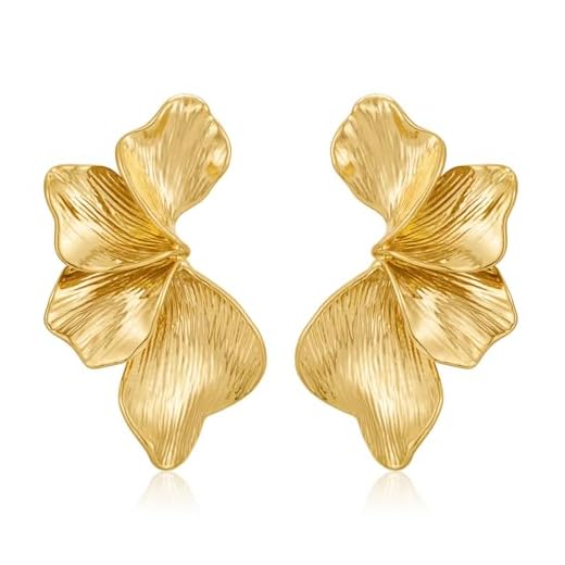 LILIE&WHITE Damen Blumen Ohrringe Gold- Elegante Vergoldete Blütenblatt-Design Ohrringe, Modischer Schmuck für besondere Anlässe und den Alltag