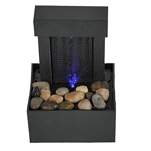 Focket Desktop Brunnen, USB LED beleuchteter Wasserfall Wasserbrunnen mit Steinen, Zen Entspannung Indoor Tischbrunnen Mini Wasserfall für Büro Schlafzimmer, Home Decor