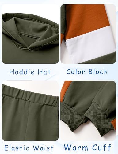 Image of Boys Clothes Long Sleeve Color-blocked Hoodie Top and Pants 2PCS Winter Sweatsuits Fall Boys Outfits 2-8 Years