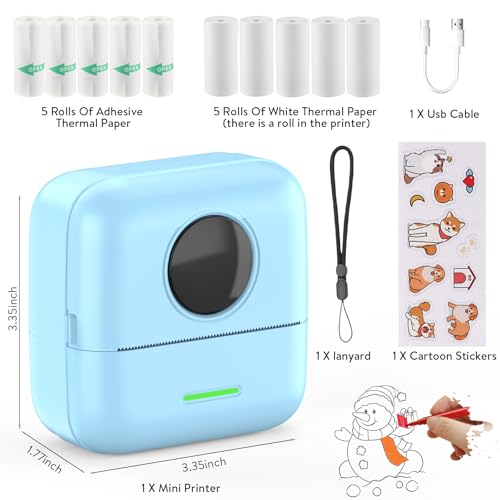Image of HuiJuKeJi Mini Pocket Photo Printer for Smartphone, Thermal Sticker Printer for Daily, Logo, Notes, List, Memo (Blue)