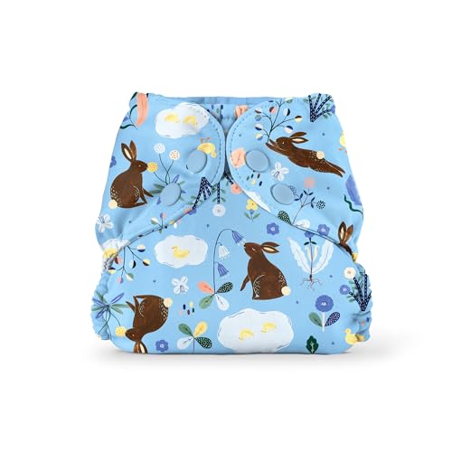 Image of Esembly Cloth Diaper Cover - Reusable Swim Diaper, Waterproof, Breathable - Adjustable Outer Layer Over Absorbent Inner for Blowout Protection - Bunnies, Size 2 (18-35lbs)