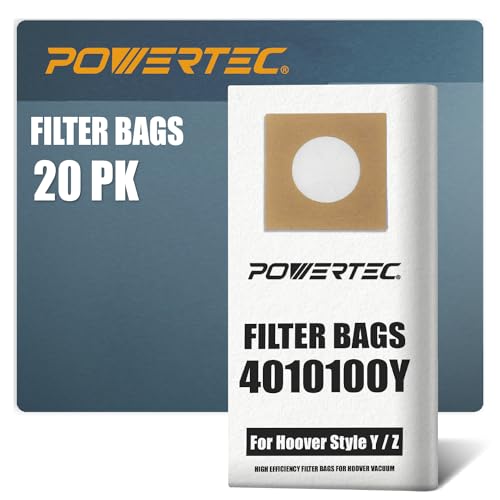 POWERTEC 75057-P2V Filter Bags for Hoover Windtunnel Upright Style Y, Z Vacuum, 20 PK