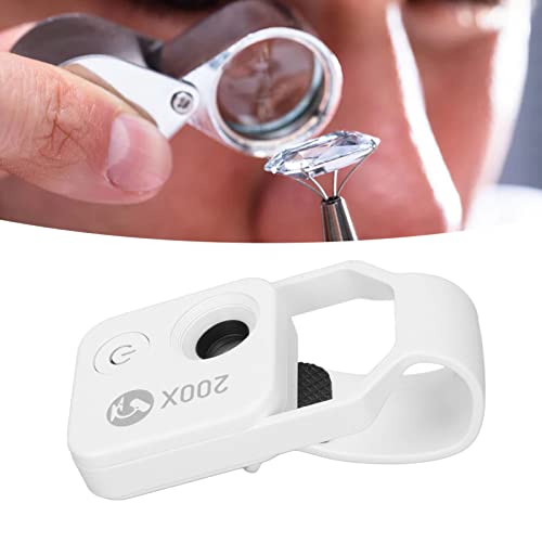 Phone Pocket Microscope, LED Light, 200X Magnification for Kids and Adults, Portable Mini Size, Universal Clip Design for Phone (White)