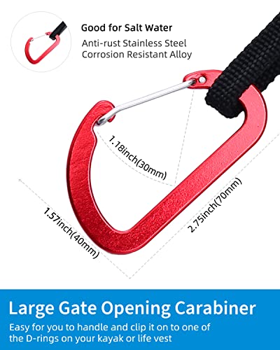 Image of OCEANBROAD Kayak Paddle Leash with D-Ring Stretchable Bungee Strap Lanyard Rope for SUP Kayaking Boating Canoeing Fishing Pole Rod 4-7 Feet Black 2 Pack