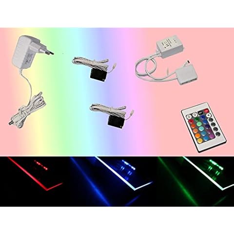 Trango 2er Set 5022-02 RGB Farbwechsel LED Glaskantenbeleuchtung inkl. Fernbedienung Schrankbeleuchtung I Glasbodenbeleuchtung I Vitrinen Beleuchtung I LED Clips I Möbelbeleuchtung Cover
