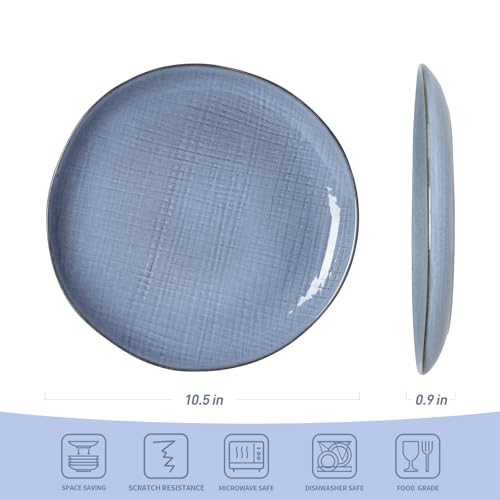 famiware Moonlight Dinner Plates Set of 6, 10.5 Inch Plates Set, Serving Dish Sets for Kitchen, Stoneware Dinnerware, Plate for Housewarming, Wedding, Microwave and Dishwasher Safe, Blue