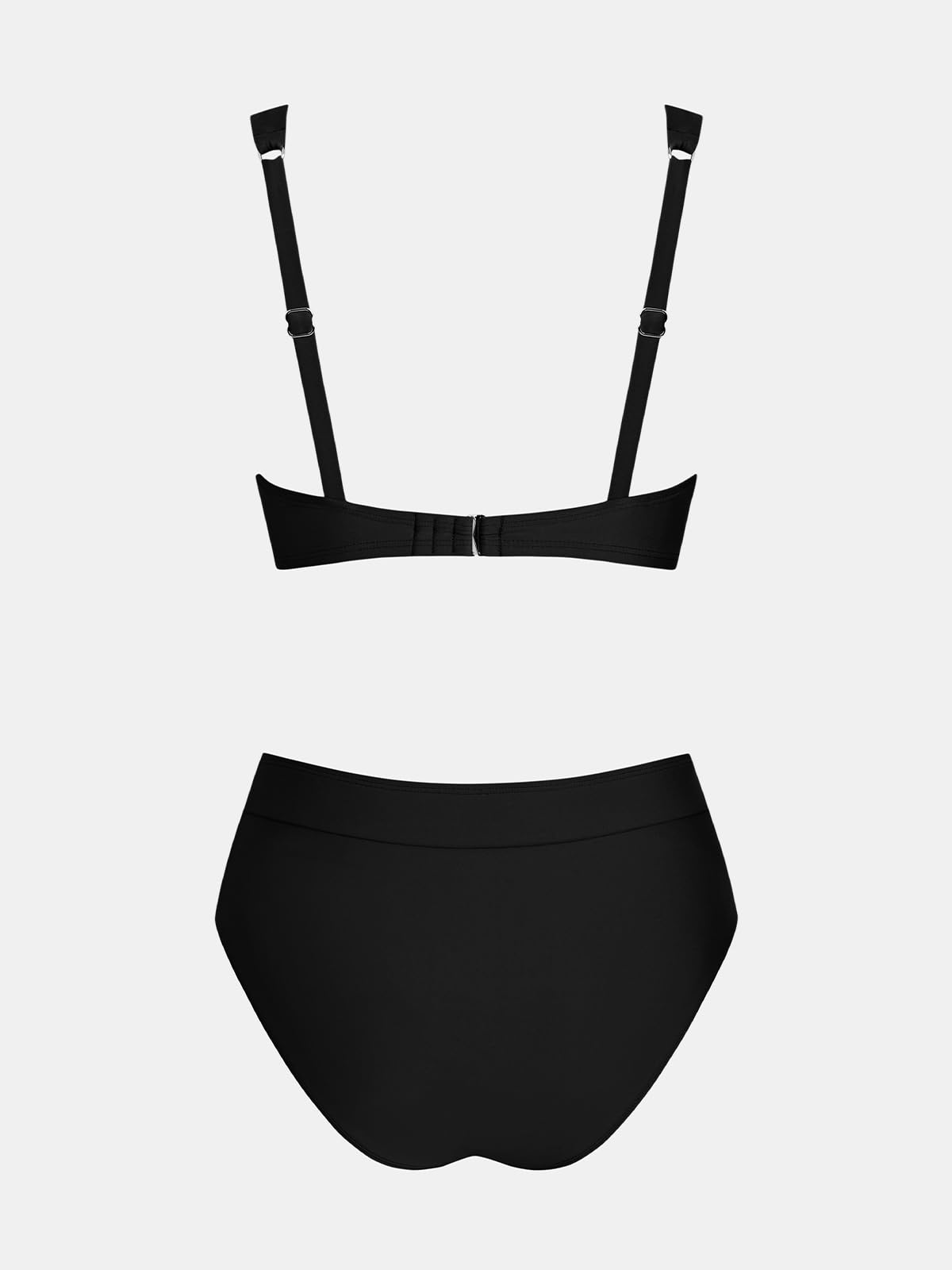 CUPSHE Ensemble bikini deux pièces pour femme - Taille haute - Col en V profond - Bretelles larges réglables - Crochet dans le dos