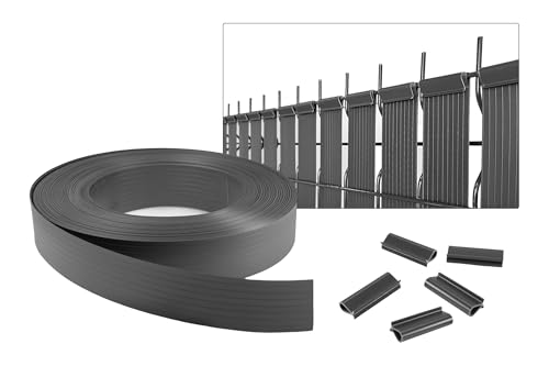 CASANOOV Kit Lamelles Occultantes PVC Souple BALDO Bande Brise Vue pour Grillage Rigide et Clôture – 100 m x 4,6 cm – 200 Clips Inclus Cache Clôture Jardin - Montage Horizontal, Vertical Facile