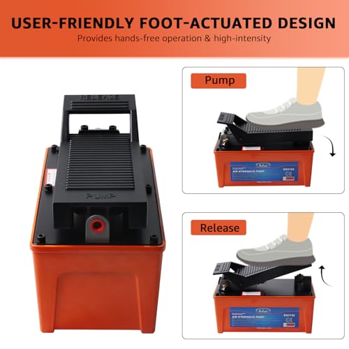 BESTOOL 10,000 PSI, 1/2 Gal Reservoir Foot-Operated Air Hydraulic Pump for Heavy Machinery Lifter & Auto Repair