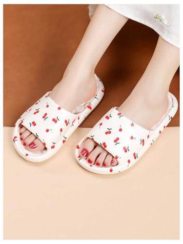 SHENHE Women's Cherry Print EVA Slippers Non Slip Open Toe Bedroom Beach Slide Slippers2