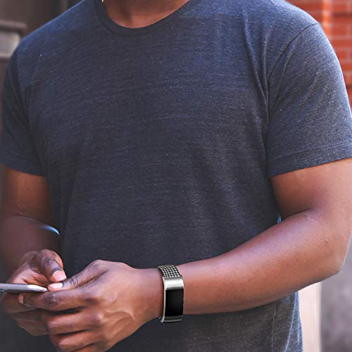 Maledan Bands Compatible with Fitbit Charge 2 and Charge 2 HR Fitness Activity Tracker for Women Men, Durable Woven Fabric Watch Band Replacement Accessories Strap Wristband, Small, Black/White Plaid - Thumbnail 5