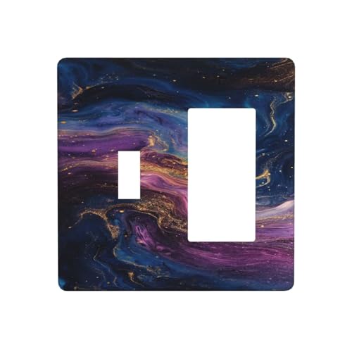 Decorative Outlet Covers Abstract Purple Blue Gold Marble Texture 2 Gang 1 Gang Wall Plate Cover Single Toggle Rocker Combo Light Switch Cover Plate Faceplate for Bedroom Decor