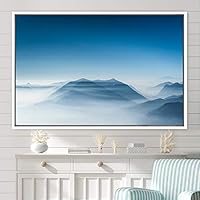 Framed Canvas Wall Art Blue Sunset Abstract Aerial Colorful Digital Art Landscape Minimalist Mountain Top Multicolor - 16x24 inches