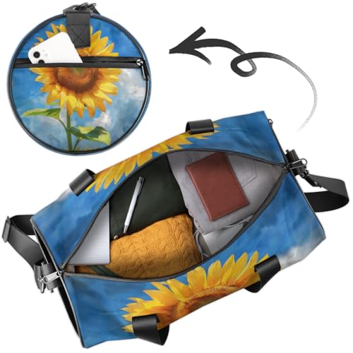 Sunflower Vintage Round Barrel Sports Fitness Bag, Travel Luggage Bag, Reusable Handbag, Suitable For Men and Women4