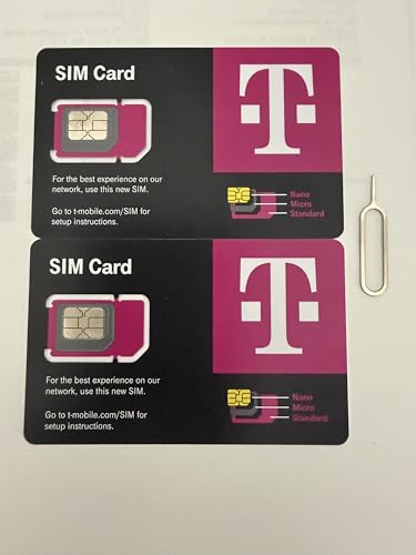 (2 Pack) Authentic Official T-Mobile SIM Card Micro/Nano/Standard GSM 5G/4G/3G LTE for Prepaid or Postpaid Unactivated Talk Text Data & Hotspot SIMBROS sim Removal Tool Included!