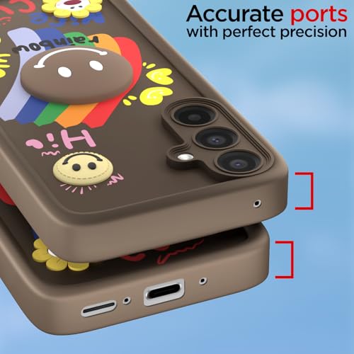 Image of Pikkme Back Cover for Samsung Galaxy A56 5G | Soft Silicone| Cute Rainbow Smile & 3D Cartoon Flower Design | Shockproof Raised Camera Protection Bumper Case (Brown)