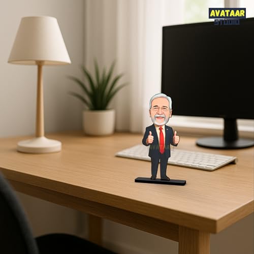Image of Personalized Workaholic Caricature Gift Custom Office Desk Avatar Birthday Gift for Friend Colleague Unique Corporate Gift for IT Professionals (MAN in Suit 3, 10 INCHES)