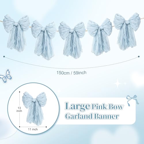 Image of Large Blue Bow Garland Banners for Coquette Birthday Party Decorations-Bow Themed Birthday Decor for Baby Shower Bridal Shower Bachelorette Party Wedding Favors Supplies (Blue)
