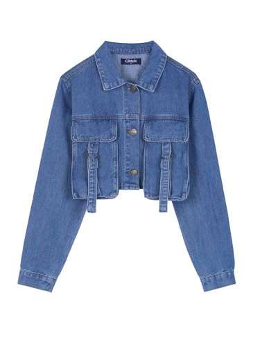 CIMUK Women Cropped Jean Jacket Trendy Button Down Collared