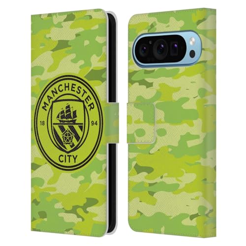 Head Case Designs Officially Licensed Manchester City Man City FC Goalee Mono Badge Camou Leather Wallet Case Compatible with Google Pixel 9 / Pixel 9 Pro