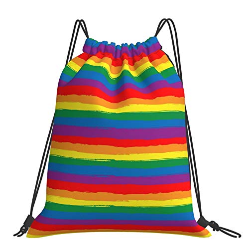 Lgbt Flag Rainbow Striped Pattern Waterproof Drawstring Gym Backpack Bag for Men & Women, Sport Gym Sack Mini Travel Daypack