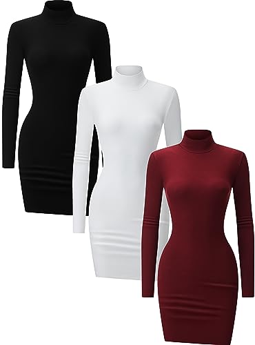 3 Pack Women's Long Sleeve Dress Mock Turtleneck Slim Fit Mini Dresses Fall Winter Fashion Clothes 2025