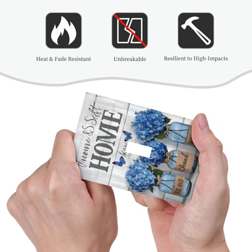 Decorative Light Switch Cover Plate Blue Flower Bottles Wood Plank 1 Gang Wall Plate Oversized Single Toggle Wall Cover Plate Jumbo Electrical Switchplate Faceplate