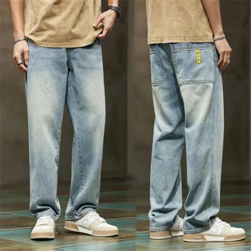 Men's Solid Color Jeans Four Seasons Loose Versatile Straight Pants Trendy Workwear Long Pants2